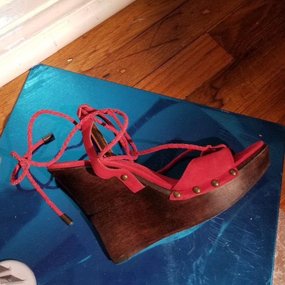 Diane Von Furstenberg Wood Wedges Sandals Sz 8.5 - Picture 1 of 6